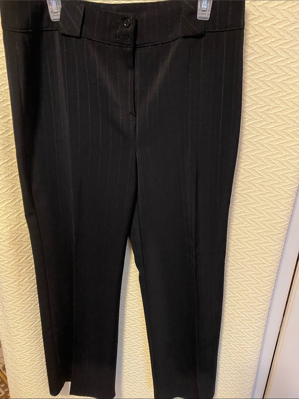 Classic Black Pinstripe Straight-Leg Dress Pants